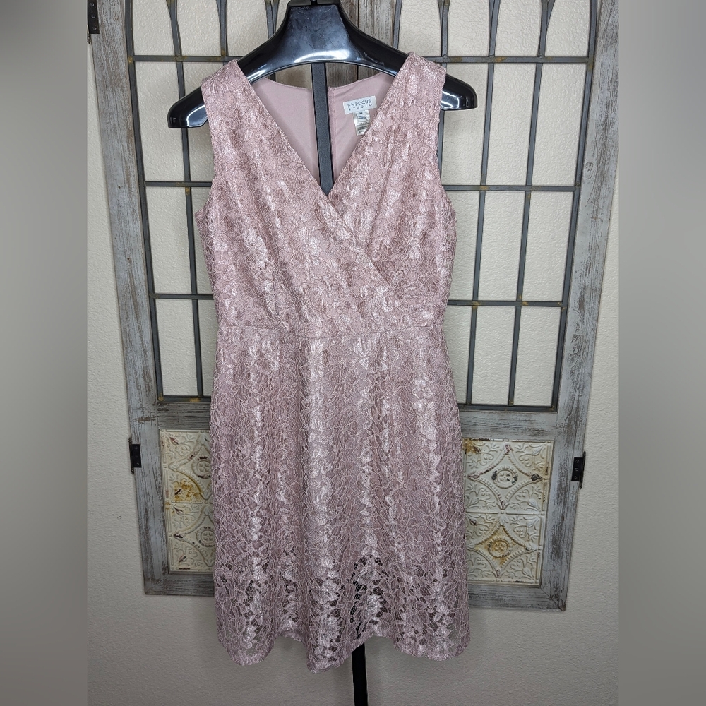 Enfocus Studio Sleeveless Lace V-Neck Dress in Blush Pink Size 14